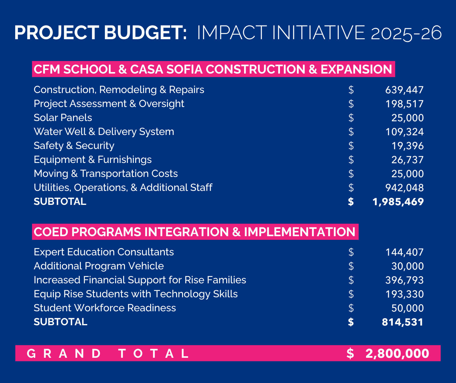 Impact Initiative Budget