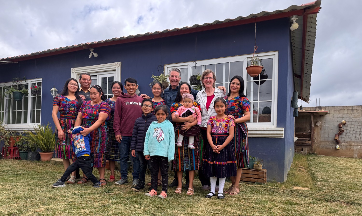 Rebecca and Marco with the whole family at Flor and Carlos' home in Santiago Sacatepéquez, 2025.